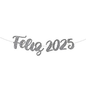Faixa Decorativa E.V.A com Glitter Feliz 2025 100x14cm Prata - 1 Un
