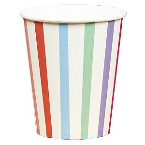 Copo de Papel 270ml Listras Coloridas - 10 Un