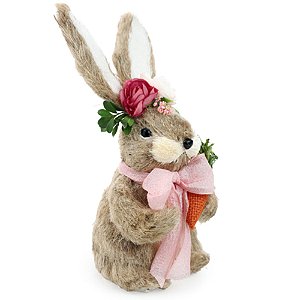 Coelho Decorativo de Rattan com Cenoura Arranjo Banoffee 21cm - 1 Un