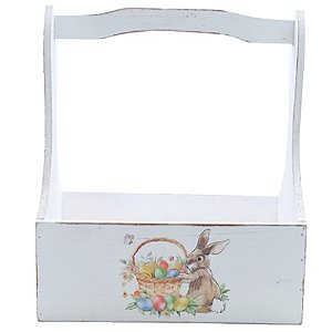 Cachepot Madeira com Alça Coelho Branco M 36x31x18,5cm - 1 Un
