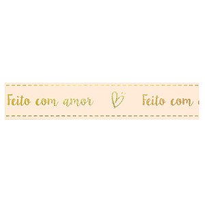 Fita Decorativa Cetim Estampado Feito Com Amor 10,5mmx30m Pérola - 1 Un