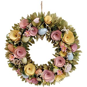 Guirlanda Decorativa com Flores e Ovos Clr Fondant 40cm - 1 Un