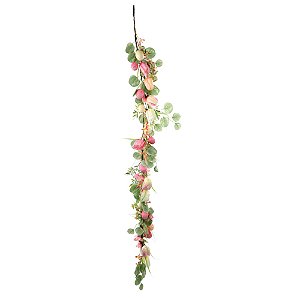 Galho Longo com Flores e Ovos Fondant 68cm Verde Claro/Rosa - 1 Un