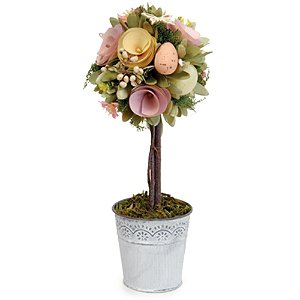 Topiaria Decorativa com Flores e Ovos Clr Fondant 35x15cm - 1 Un