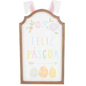 Quadro Decorativo Feliz Páscoa com Orelha 46,7x25cm - 1 Un