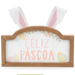 Quadro Decorativo Feliz Páscoa com Orelha 21,6x25,4cm - 1 Un
