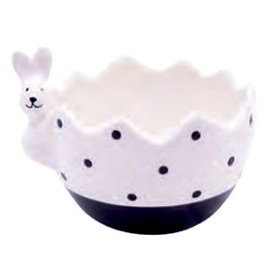 Pote Decorativo de Cerâmica Ovo com Coelho Branco e Preto 10cm - 2 Un