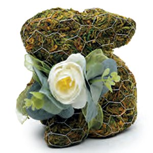 Coelho Decorativo de Fibra com Laço Grama e Tela Metal Mesh 14cm - 1 Un