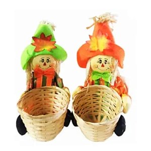 Enfeite Cesto com Espantalho Para Festa Junina 25cm - 1 Un
