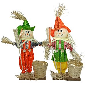 Enfeite Espantalho com Vassoura e Cesto Para Festa Junina 30cm - 1 Un