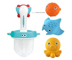 Brinquedo para Banho Bebe WAKAII kit de redinha com Arraia, Polvo e Baiacu