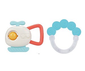 Mordedor Chocalho Bebê Kit 2 Menino Infantil com helicóptero