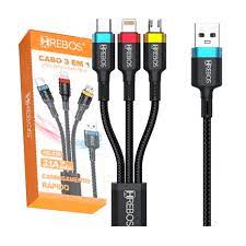 Cabo Carregamento 3 em 1 3A kaidi KD-30 1 Metro Lightning / V8 / Tipo-C