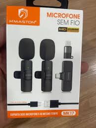 Microfones de Lapela Duplo Tipo C Sem Fio Preto c/1 Receptor + Adaptador Lightning MT-