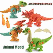 Kit 4 Dinossauros Com Ferramenta Monta E Desmonta