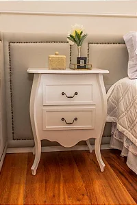 Mesa de Cabeceira Bombê Clássica c/ 2 Gavetas - Branco