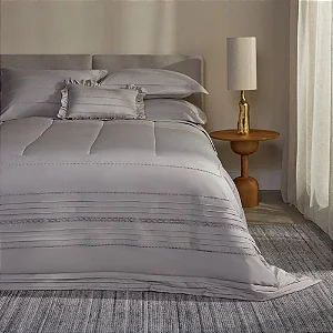 Kit Colcha Prestigé Cinza Queen, 3 peças.