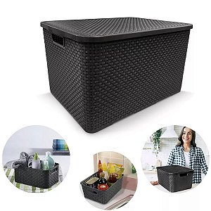 Caixa Organizadora Rattan Preta 7 Litros C/ Tampa 25588 Arqplast