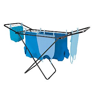 Varal Retrátil de Roupa Chão Slim Com Abas Dobrável Preto 006216 Mor