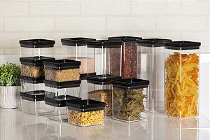 Kit 16 Potes Hermético Quadrado Lumini Black 480/1000/2200ML 1950 PARAMOUNT