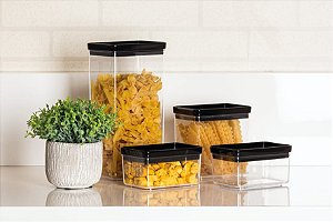 Kit 4 Potes Hermético Retangular Black 580/1300/2600ML 1954 PARAMOUNT