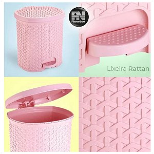 Lixeira Cesto Com Pedal e Tampa Rattan 6 Litros Rosa 25,5Cm PLASNORTHON  	1575RS