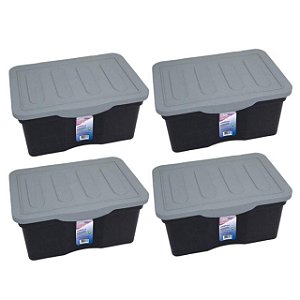 Kit 4 Caixas Organizadoras Multiuso C/ Tampa Preta  5 L  25468PM Arqplast