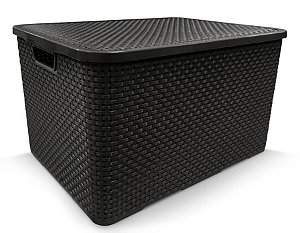 Caixa Organizadora Rattan Com Tampa 40 Litros Preto Arqplast 25603