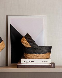 Cesto de Fibra Natural Multiuso 30x23x11 Cm Detalhe Preto 3055  PARAMOUNT