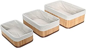 Jogo 3 Cestos Organizadores Multiusos Organico Bambu Claro 6840 Mimo Style