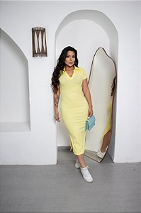 Vestido Longo Amarelo Colado