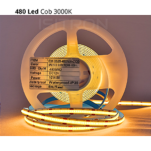 Fita 480 Led Cob Branco Quente 3000k Dupla Face IP20 5 Metros