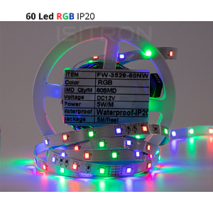 Fita 60 Led RGB Dupla Face IP20 Sem Silicone 5 Metros