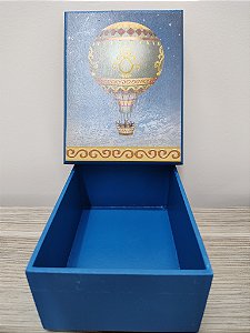 Caixa MDF azul retangular decorada com decoupage balão