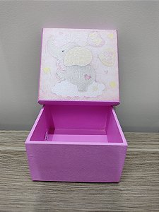 Caixa MDF rosa decorada com decoupage elefantinho rosa