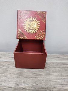 Caixa MDF terracota decorada com decoupage Sol dourado
