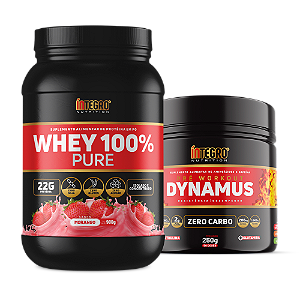 Whey 100% Morango 900g + Pré-Treino Dynamus 250g