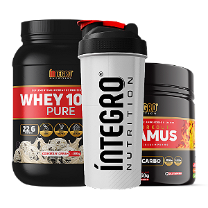 Whey 100% Cookies n' Creams 900g + Pré-Treino Dynamus 250g + Coqueteleira (BRINDE)