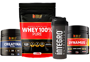 Whey 100% Refil Chocolate 900g + Creatina Pura 300g + Pré Treino Dynamus 250g + Coqueteleira (Brinde)