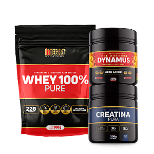 Whey 100% 900g Refil+ Pré Treino Dynamus 250g + Creatina 300g