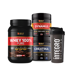 Whey 100% 900g Pote + Pré Treino Dynamus 250g + Creatina 300g + Coqueteleira 600ml