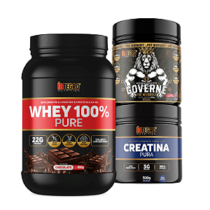 Whey 100% 900g Pote + Pré Treino Governe 300g + Creatina 300g