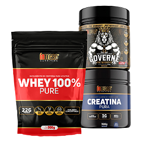 Whey 100% 900g Refil+ Pré Treino Governe 300g + Creatina 300g