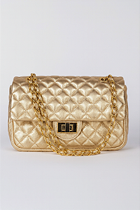 BOLSA MÉDIA METALIZADA EM COURO LEGÍTIMO | CATERINE