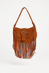 BOLSA BOHO DE FRANJAS EM COURO CAMURÇA | PATRICE