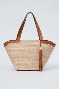 BOLSA DE JUTA COM DETALHES EM COURO LEGÍTIMO