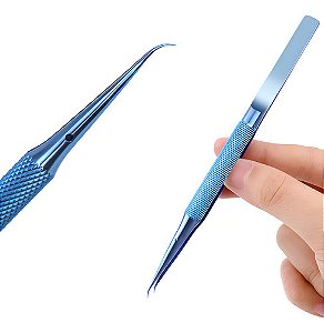 Pinça De Titanio Azul Antiestática Curva Precisão