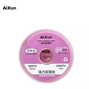 Malha Dessoldadora AIXUN 1.5mm x 1.5m   Utilizada para absorver o excesso ou remoção de resídou de soldas