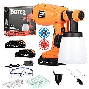 Pistola de pintura à bateria 21v 1500mah Com 2 Baterias e 3 Bicos - Modelo DFP21V Deffer