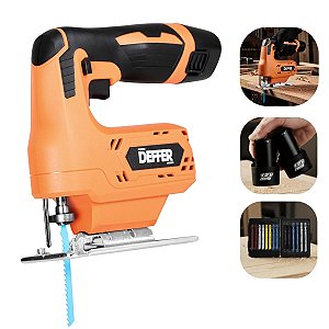 Serra Tico-Tico a Bateria 12v Profissional c/ 2 Baterias e Kit 14 Serras Madeira e Aço - DEFFER
